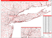 New York Metropolitan Area Metro Area Wall Map Red Line Style